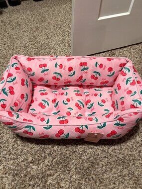 Juicy Couture Cherry Print Pet Bed Pink Plush Dog Cat Bed NWT